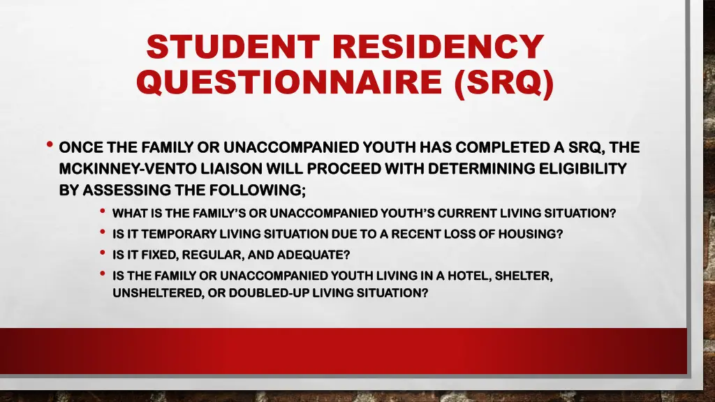 student residency questionnaire srq