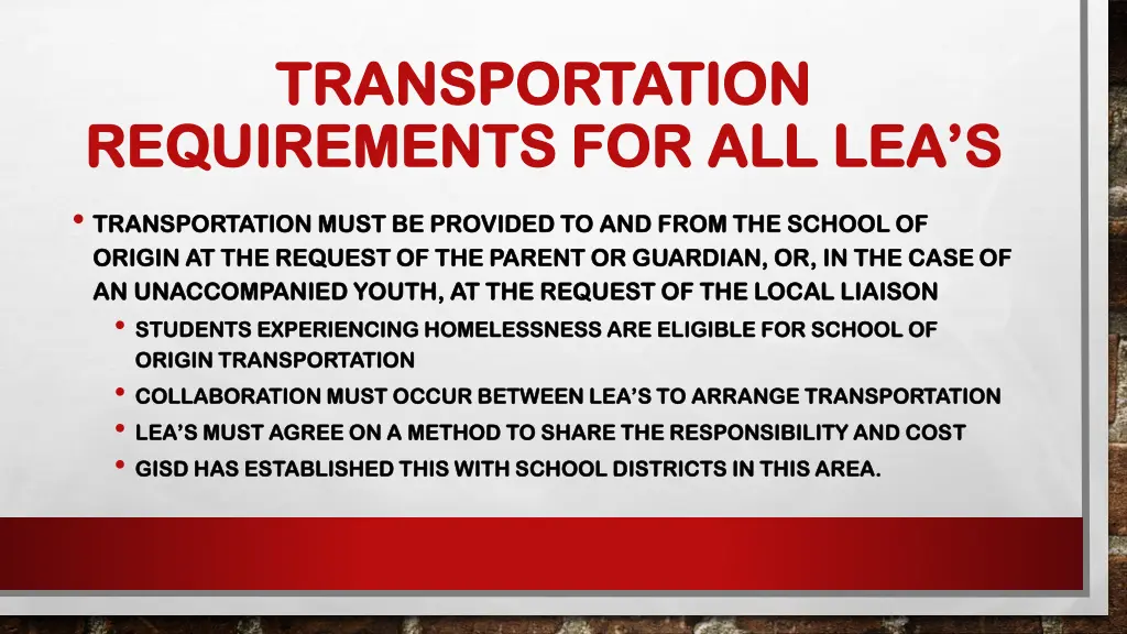 transportation transportation requirements