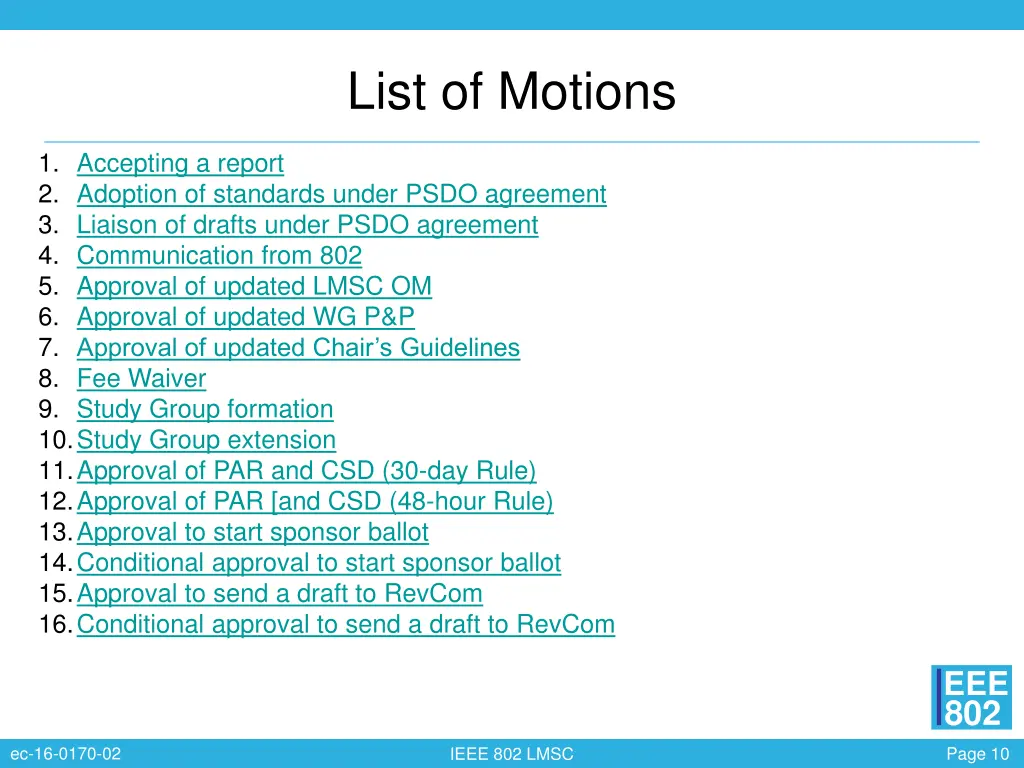 list of motions