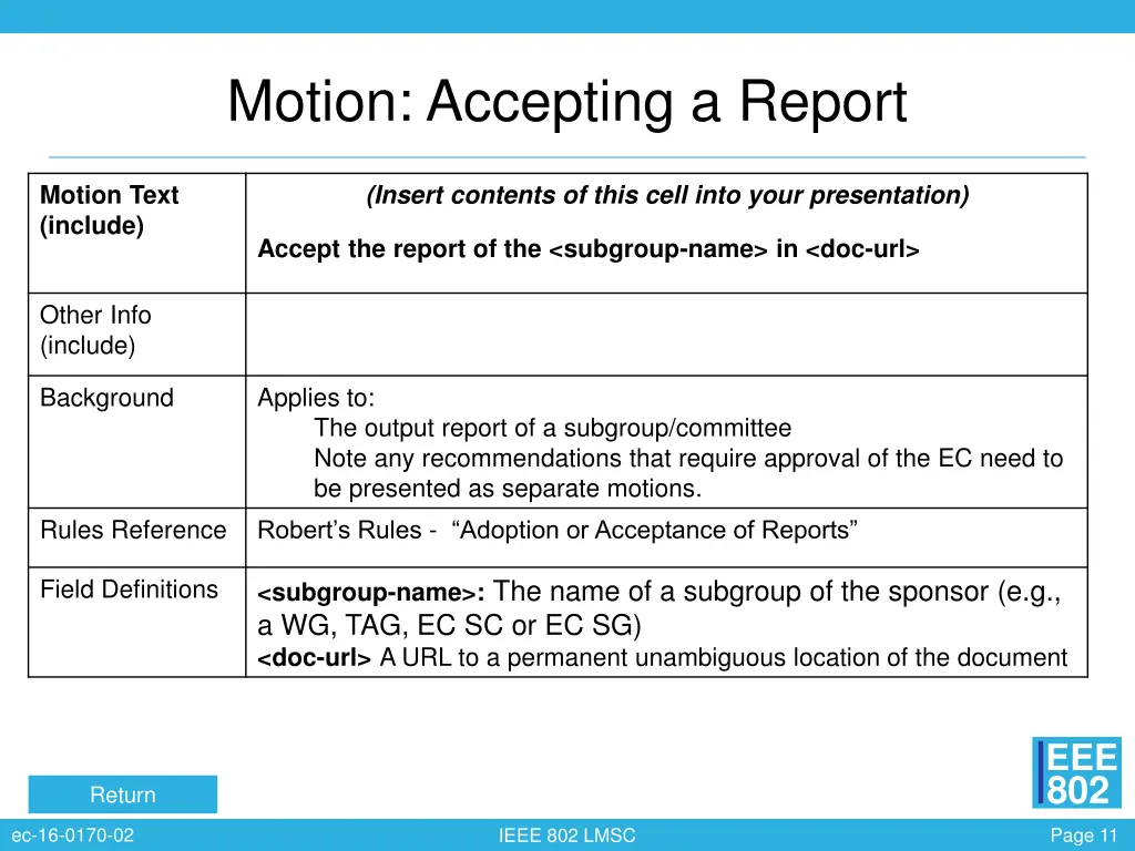 motion accepting a report