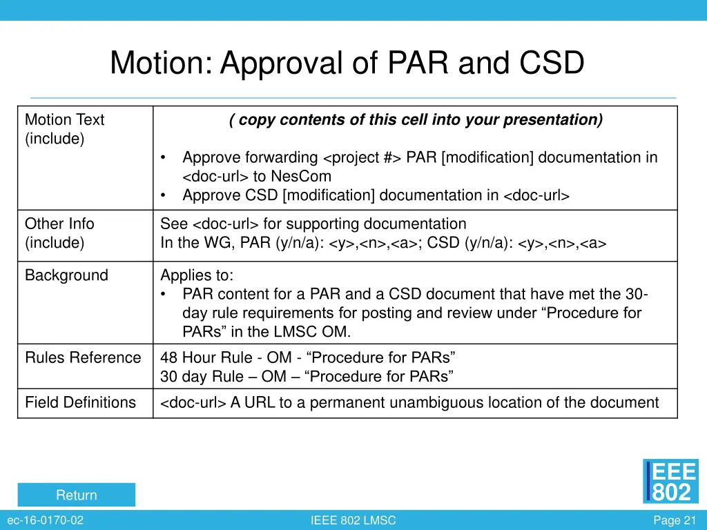 motion approval of par and csd