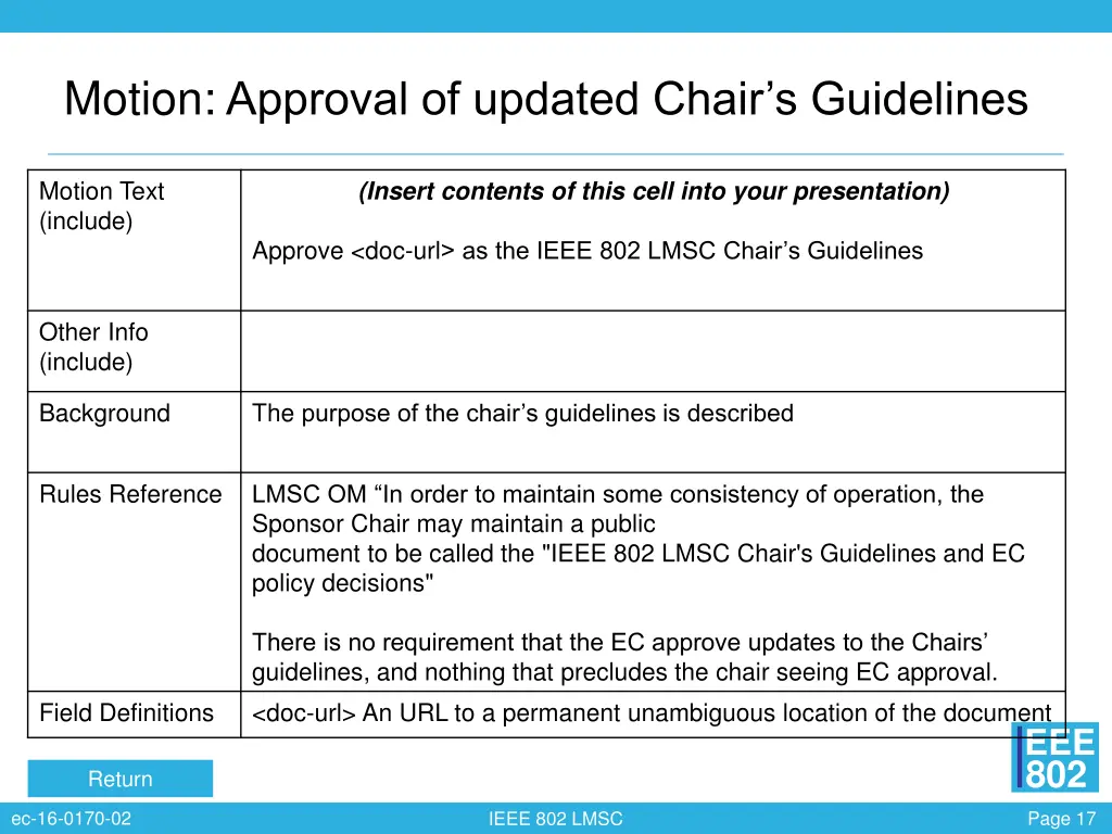 motion approval of updated chair s guidelines