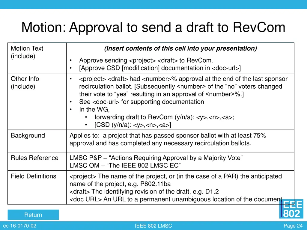 motion approval to send a draft to revcom