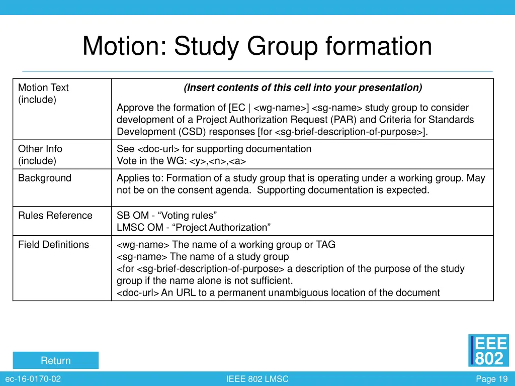 motion study group formation