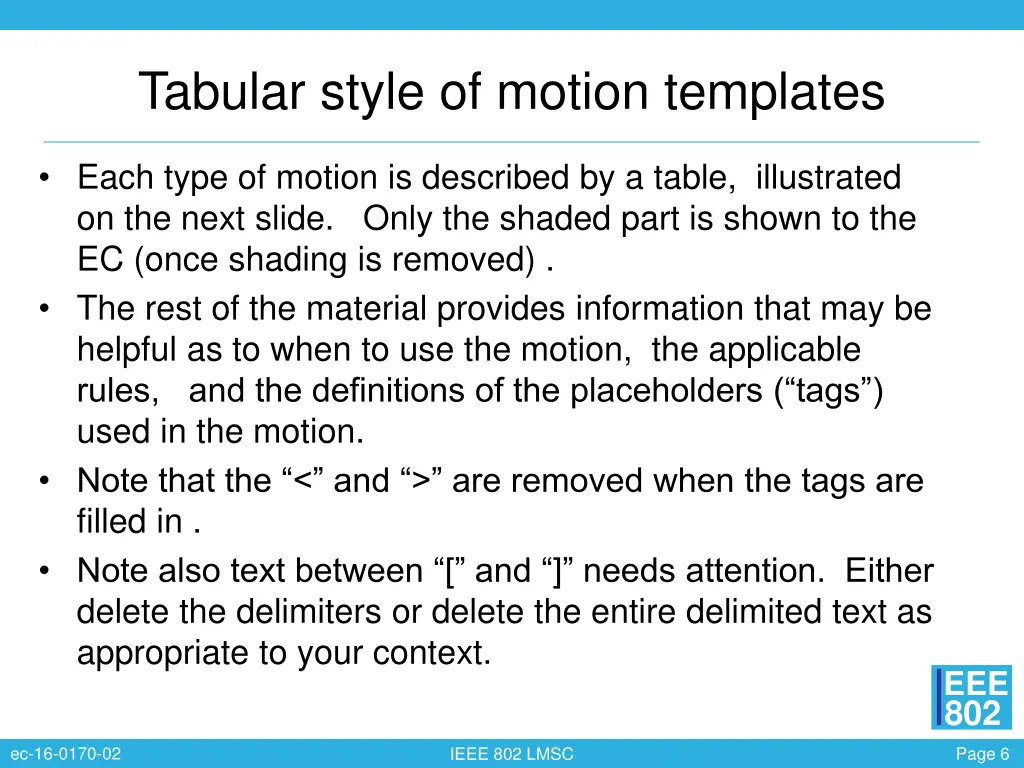 tabular style of motion templates