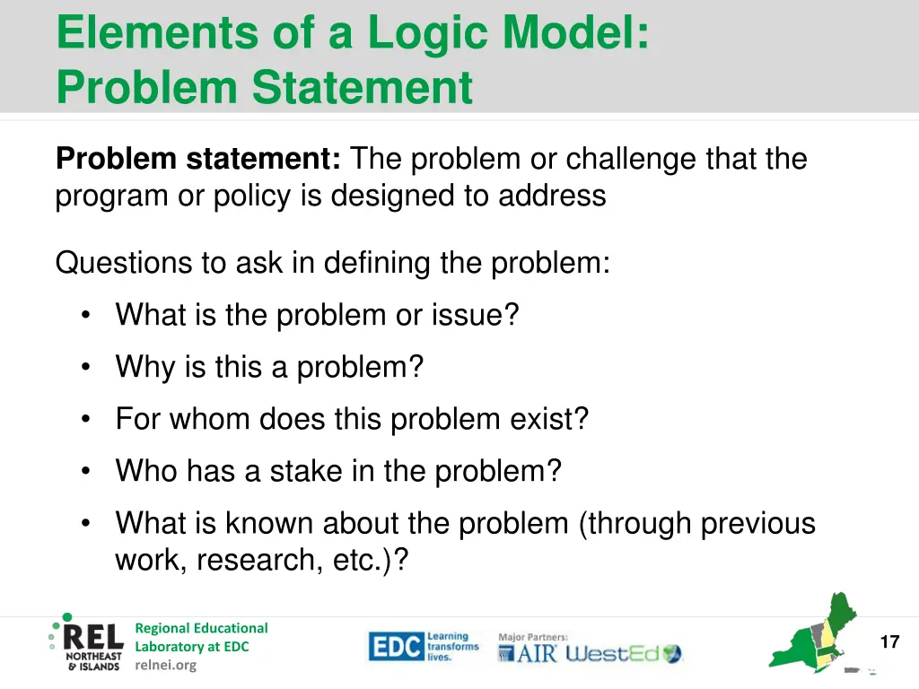 elements of a logic model problem statement