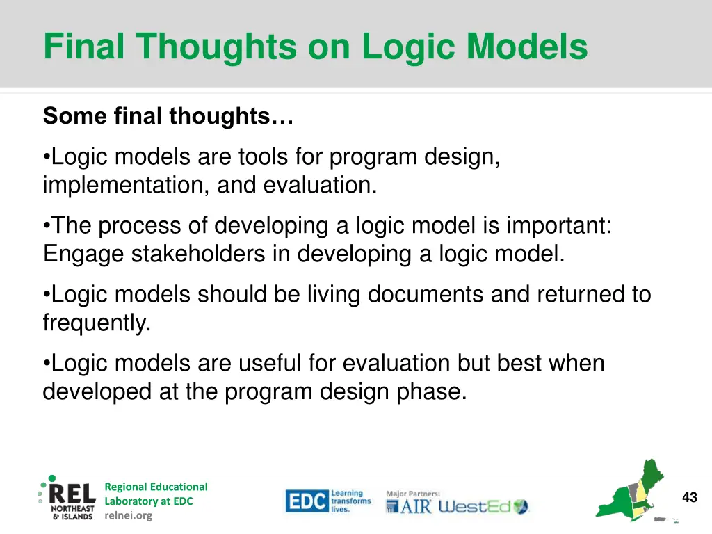 final thoughts on logic models