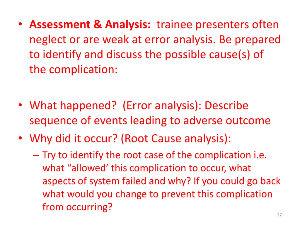 assessment analysis trainee presenters often