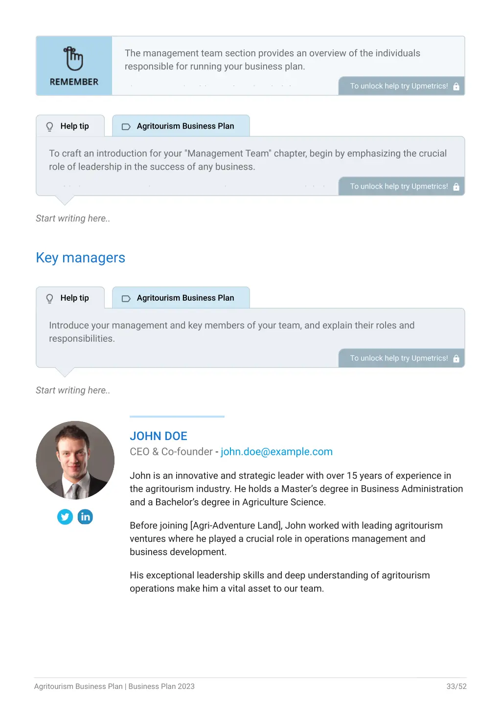 the management team section provides an overview