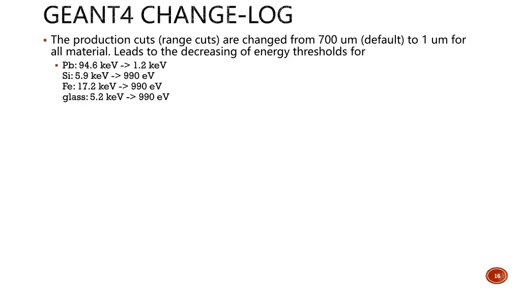 geant4 change log the production cuts range cuts