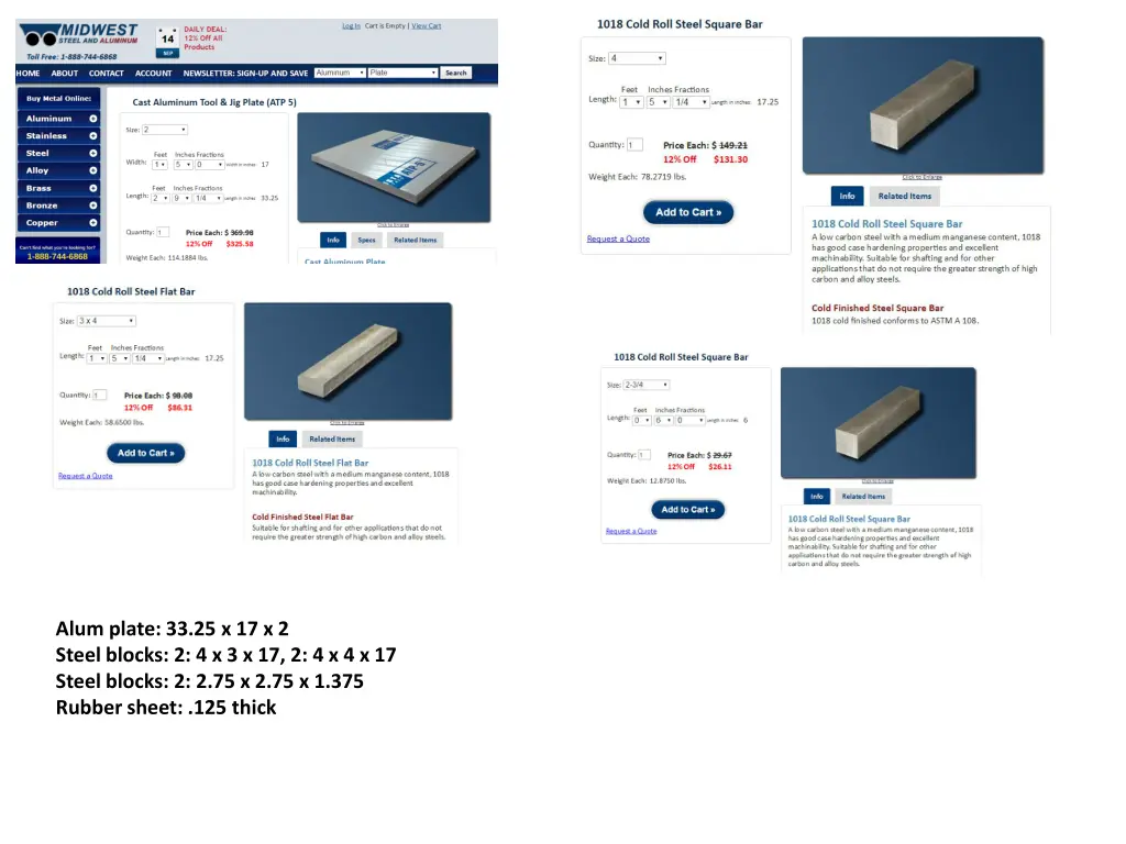 alum plate 33 25 x 17 x 2 steel blocks