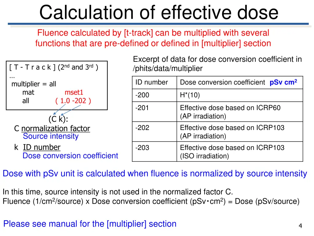 calculation of effective dose fluence calculated