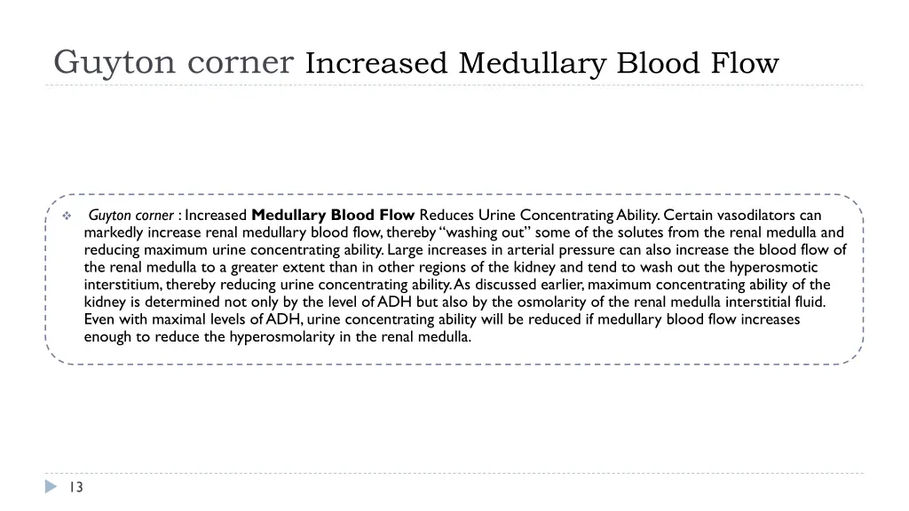 guyton corner increased medullary blood flow