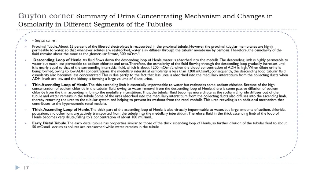 guyton corner summary of urine concentrating