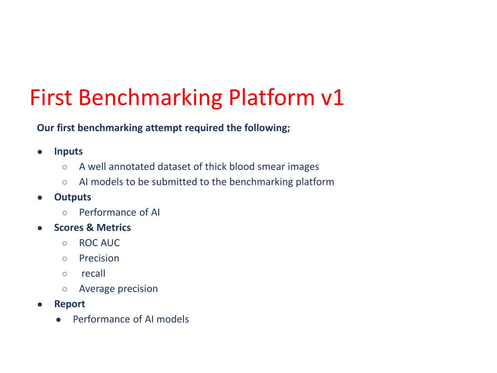 first benchmarking platform v1