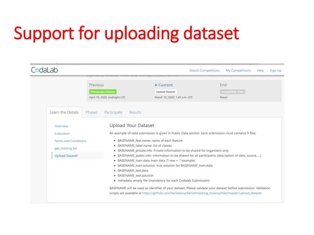 support for uploading dataset support