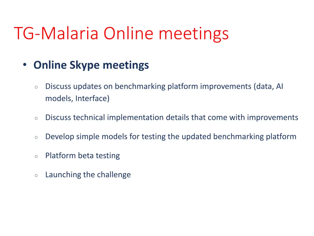 tg malaria online meetings