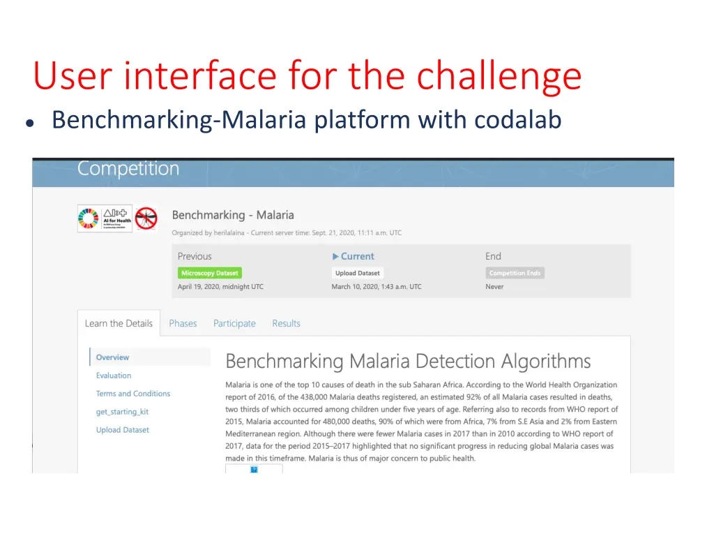 user interface for the challenge benchmarking