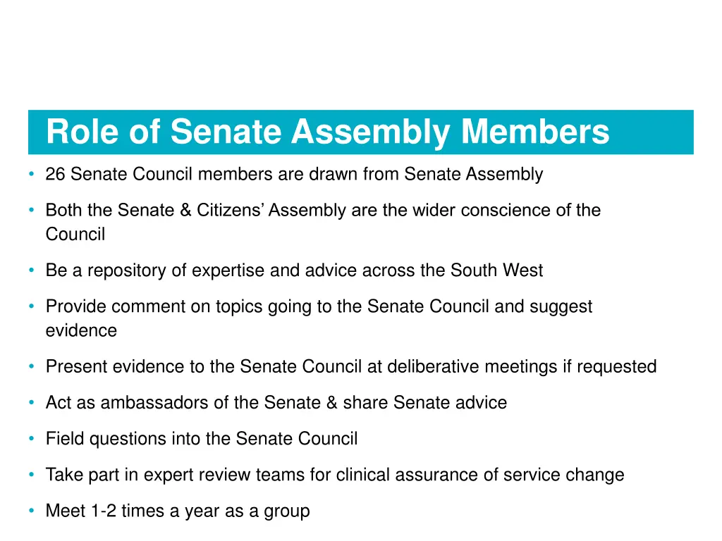 role of senate assembly members