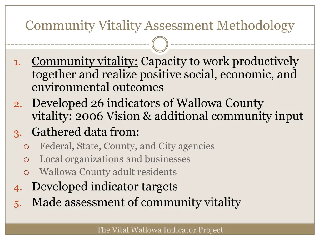 community vitality assessment methodology