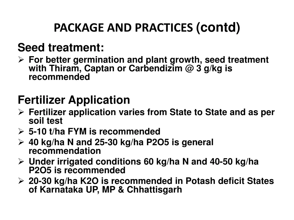 package and practices contd seed treatment