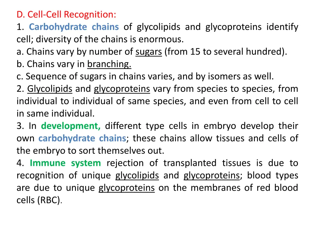 d cell cell recognition 1 carbohydrate chains