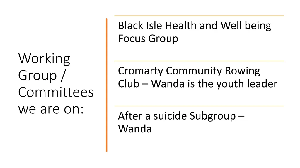 black isle health and well being focus group