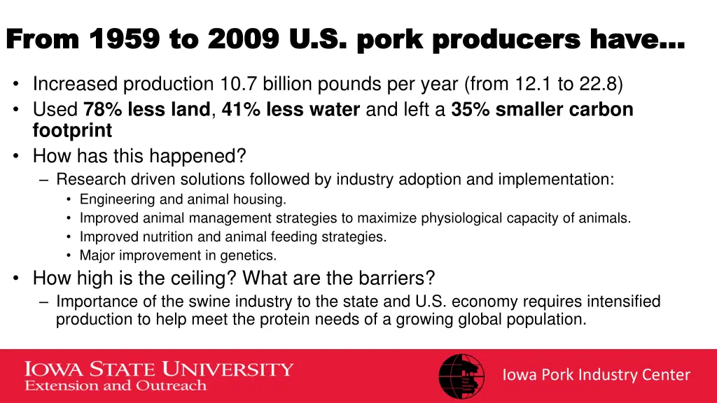 from 1959 to 2009 u s pork producers have from