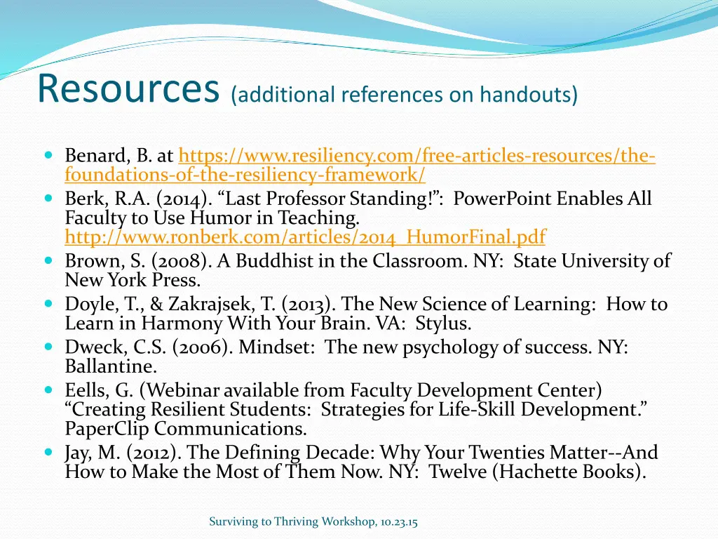 resources additional references on handouts