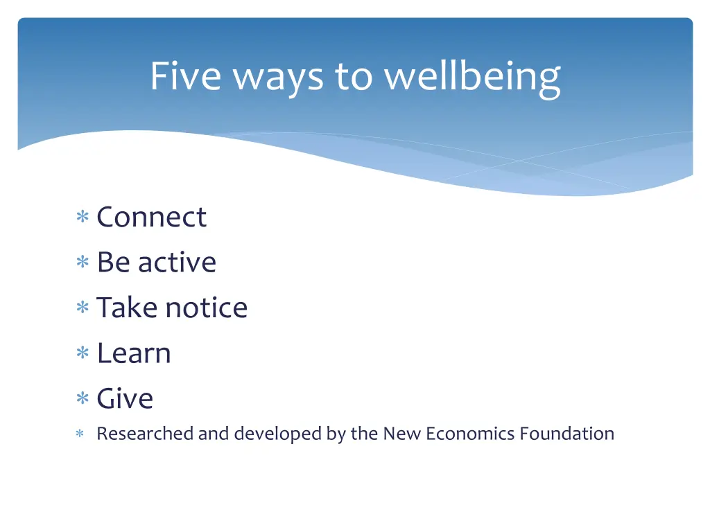 five ways to wellbeing