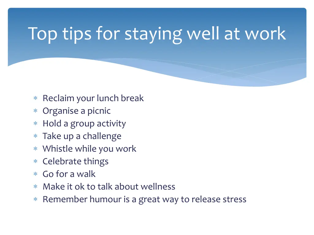 top tips for staying well at work