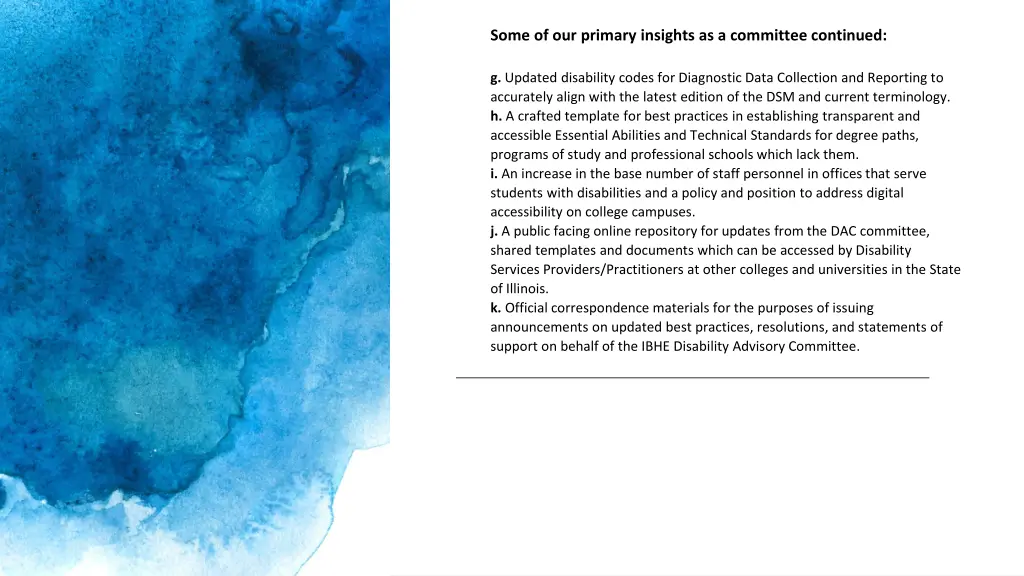 some of our primary insights as a committee 1