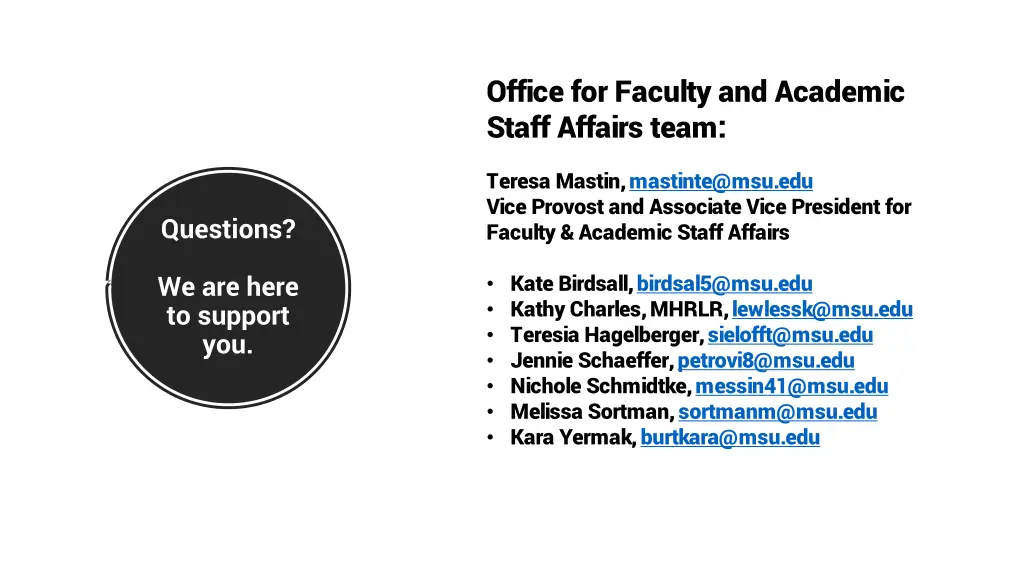 office for faculty and academic staff affairs team