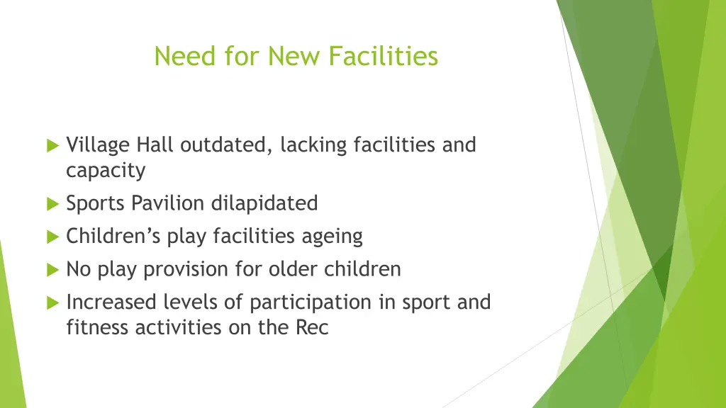 need for new facilities