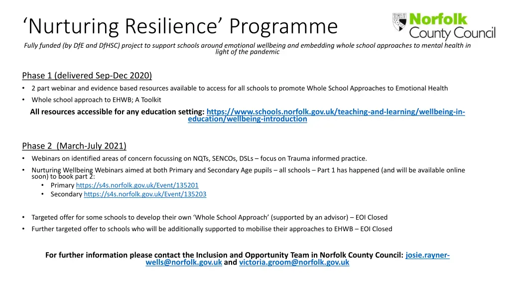 nurturing resilience programme fully funded