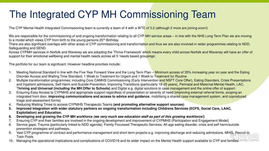 the integrated cyp mh commissioning team