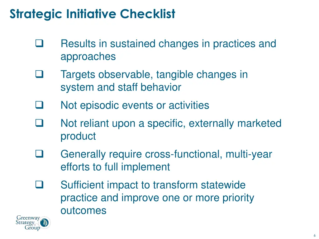 strategic initiative checklist