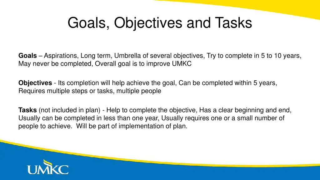 goals objectives and tasks