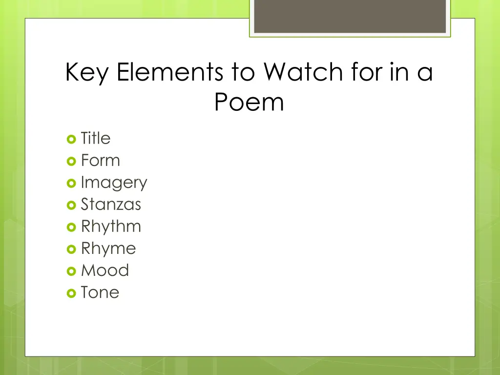 key elements to watch for in a poem