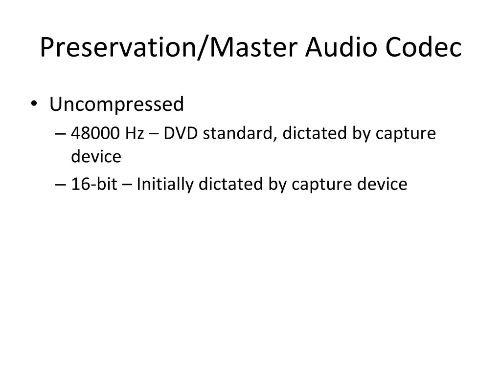 preservation master audio codec