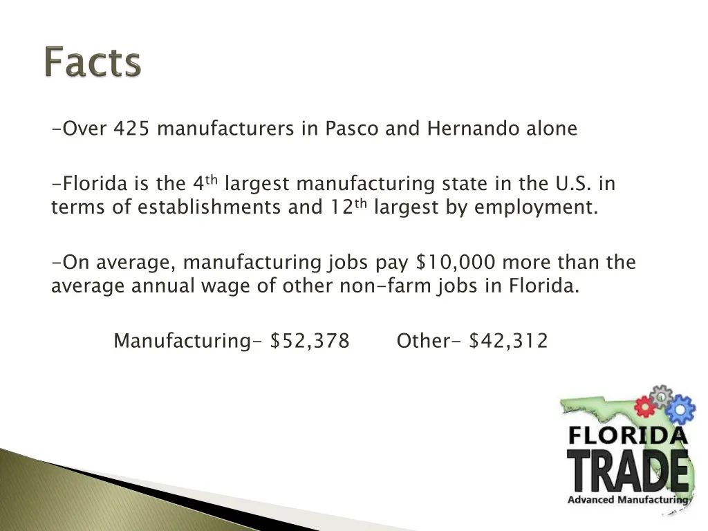 over 425 manufacturers in pasco and hernando alone