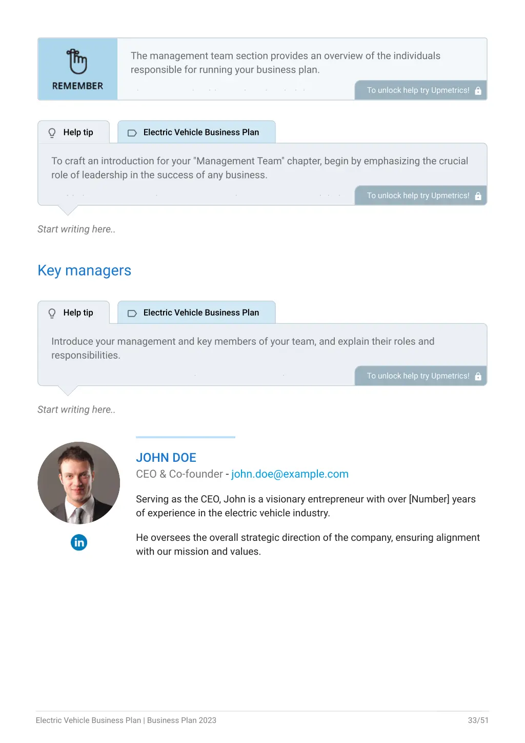 the management team section provides an overview