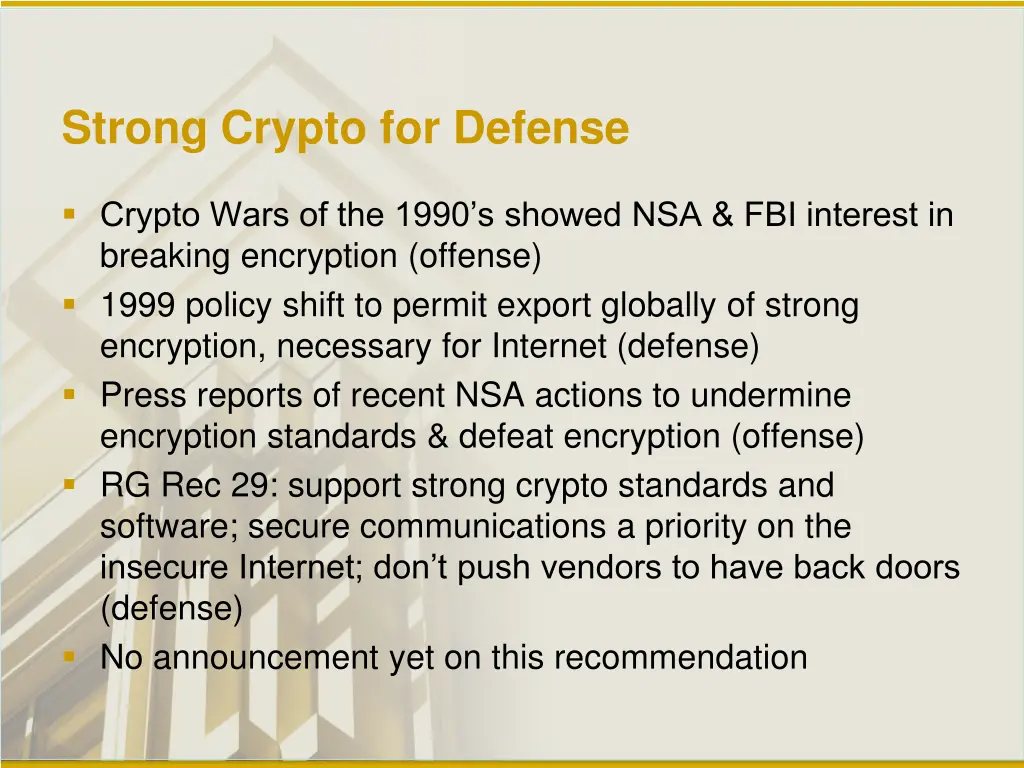 strong crypto for defense