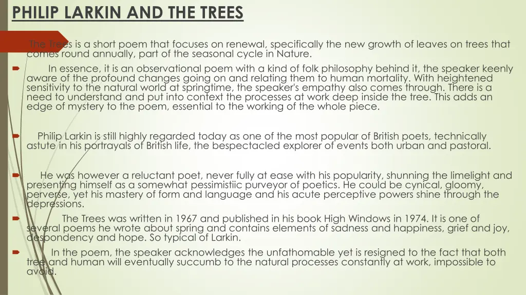 philip larkin and the trees