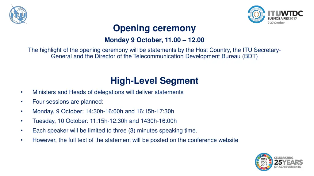 opening ceremony monday 9 october 11 00 12 00