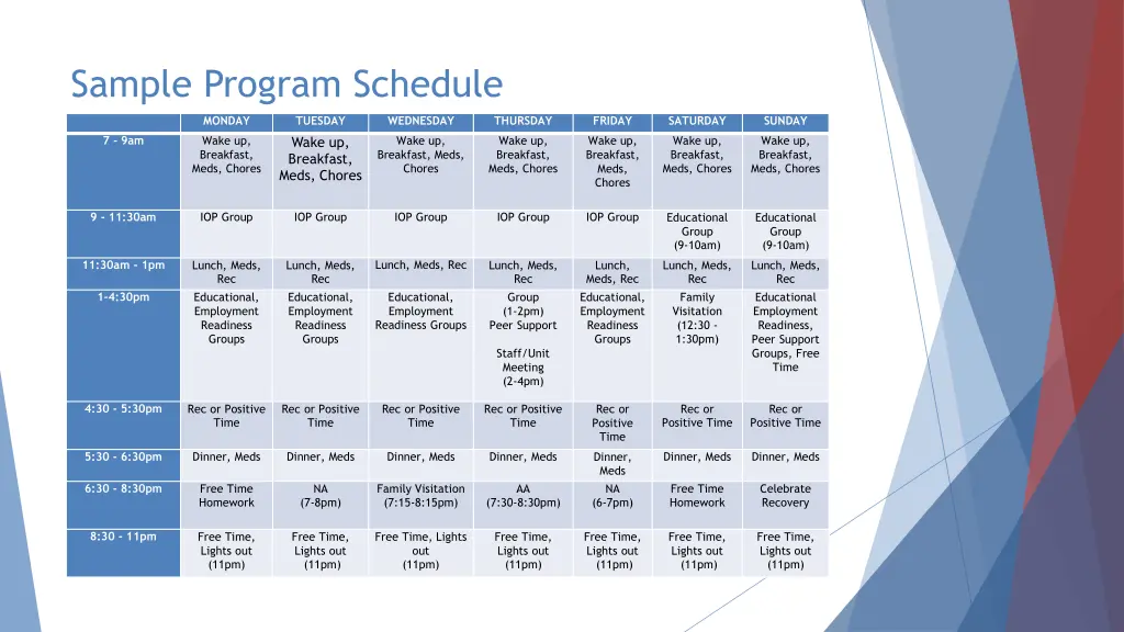 sample program schedule