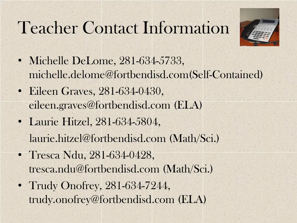 teacher contact information