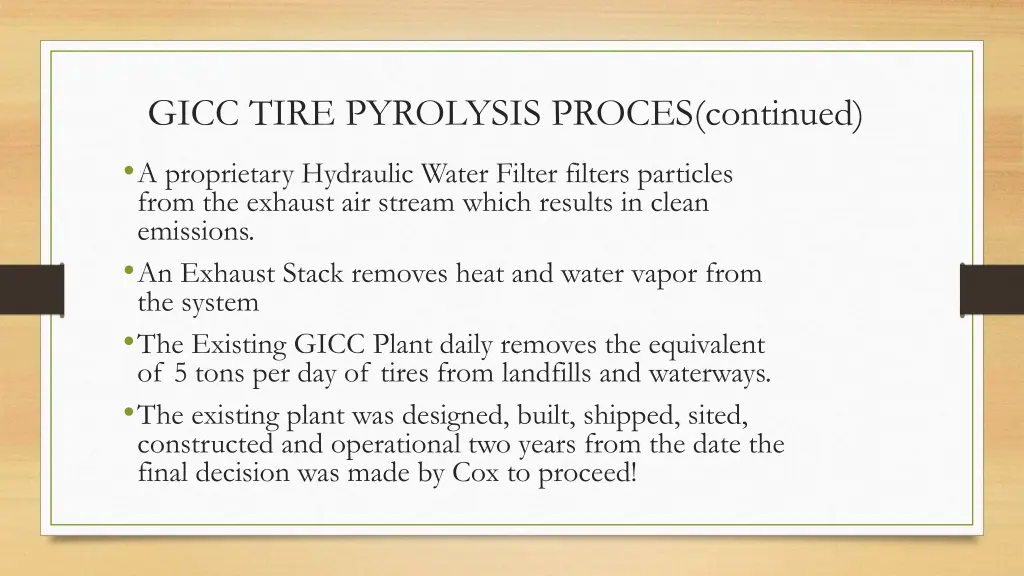 gicc tire pyrolysis proces continued