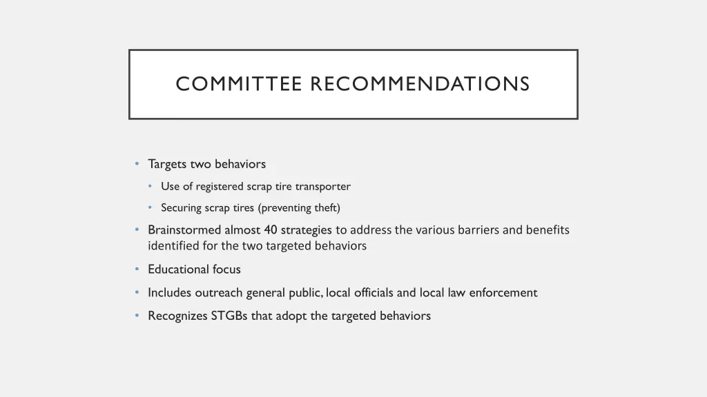 committee recommendations