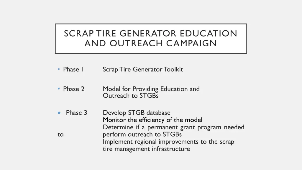 scrap tire generator education and outreach